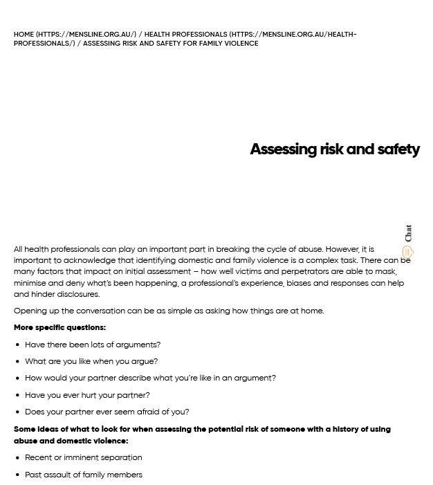 Assessing risk and safety for family violence